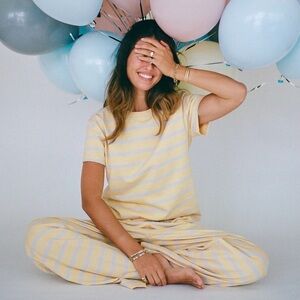Yellow PARKE limited edition birthday drop, Striped Loungewear Top and Pants Set